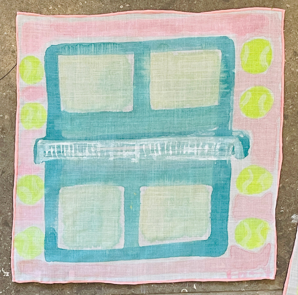 Turq Pickleball Court - Linen Handkerchief 12 x 12