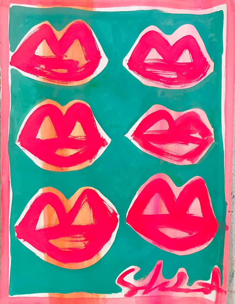 Green/Hot Pink Lips - 30 x 22 - original on paper